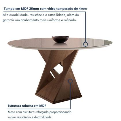 Imagem de Conjunto Sala de Jantar 6 Lugares Redonda Tampo 120cm Vidro/MDF Mesa e Cadeiras Barcelona Yescasa