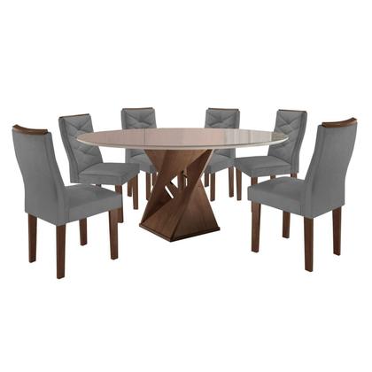 Imagem de Conjunto Sala de Jantar 6 Lugares Redonda Tampo 120cm Vidro/MDF Mesa e Cadeiras Barcelona Yescasa