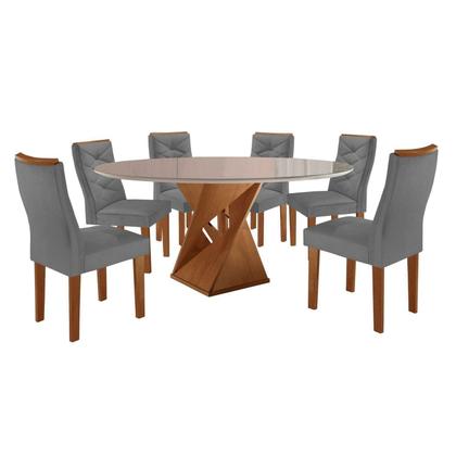 Imagem de Conjunto Sala de Jantar 6 Lugares Redonda Tampo 120cm Vidro/MDF Mesa e Cadeiras Barcelona Yescasa