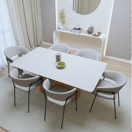 Imagem de Conjunto Sala de Jantar 6 Lugares Retangular com Tampo Mdf Cadeiras Estofadas Luar Espresso Móveis