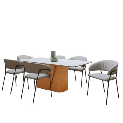 Imagem de Conjunto Sala de Jantar 6 Lugares Retangular com Tampo Mdf Cadeiras Estofadas Luar Espresso Móveis