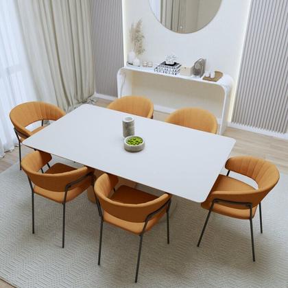 Imagem de Conjunto Sala de Jantar 6 Lugares Retangular com Tampo Mdf Luar Cadeiras Estofadas