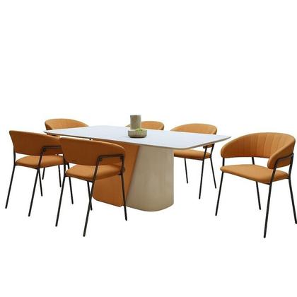 Imagem de Conjunto Sala de Jantar 6 Lugares Retangular com Tampo Mdf Luar Cadeiras Estofadas