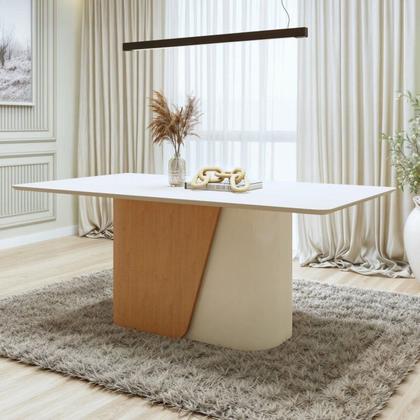 Imagem de Conjunto Sala de Jantar 6 Lugares Retangular com Tampo Mdf Luar Cadeiras Estofadas