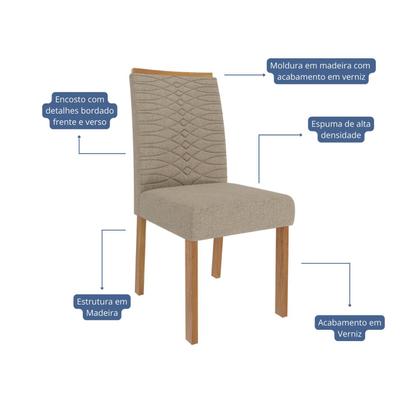 Imagem de Conjunto Sala de Jantar 6 lugares Retangular Tampo de Vidro/MDF Ester Cadeiras Clarice Wood