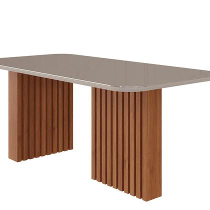 Imagem de Conjunto Sala de Jantar 6 lugares Retangular Tampo de Vidro/MDF Ester Cadeiras Clarice Wood