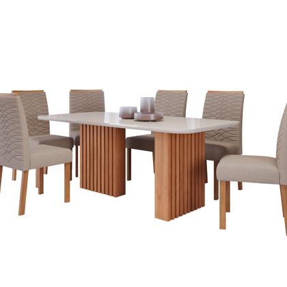 Imagem de Conjunto Sala de Jantar 6 lugares Retangular Tampo de Vidro/MDF Ester Cadeiras Clarice Wood
