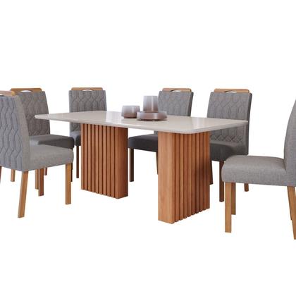 Imagem de Conjunto Sala de Jantar 6 lugares Retangular Tampo de Vidro/MDF Ester Cadeiras Paola