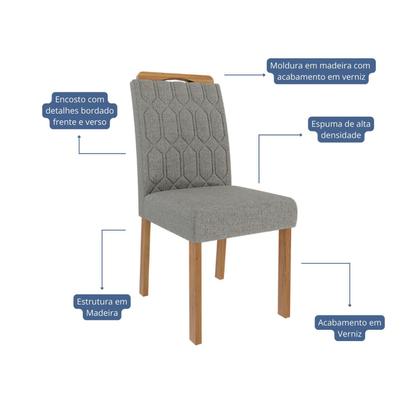 Imagem de Conjunto Sala de Jantar 6 lugares Retangular Tampo de Vidro/MDF Ester Cadeiras Paola