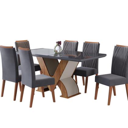 Imagem de Conjunto Sala de Jantar 6 Lugares Retangular Tampo de Vidro Vegas Yescasa