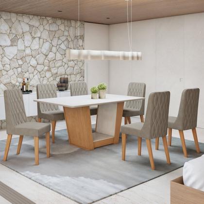 Imagem de Conjunto Sala de Jantar 6 Lugares Retangular Tampo MDF Mesa Apogeu com Cadeiras Luar