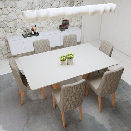 Imagem de Conjunto Sala de Jantar 6 Lugares Retangular Tampo MDF Mesa Apogeu com Cadeiras Luar