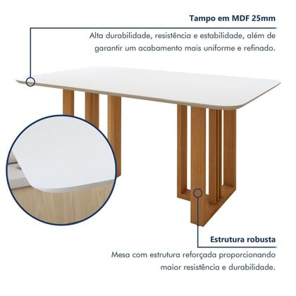 Imagem de Conjunto Sala de Jantar 6 Lugares Retangular Tampo MDF Mesa Bold com Cadeiras Pés Madeira Jade