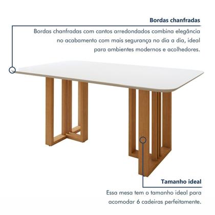 Imagem de Conjunto Sala de Jantar 6 Lugares Retangular Tampo MDF Mesa Bold com Cadeiras Pés Madeira Jade