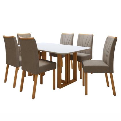 Imagem de Conjunto Sala de Jantar 6 Lugares Retangular Tampo MDF Mesa Bold com Cadeiras Pés Madeira Jade