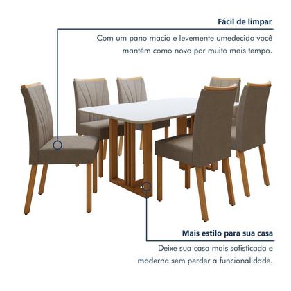 Imagem de Conjunto Sala de Jantar 6 Lugares Retangular Tampo MDF Mesa Bold com Cadeiras Pés Madeira Jade