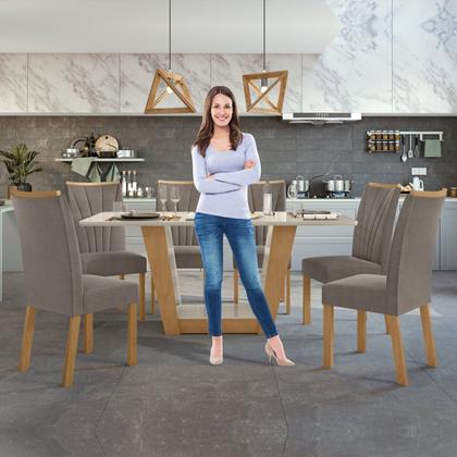Imagem de Conjunto Sala de Jantar 6 Lugares Retangular Tampo MDF Mesa e Cadeiras Apogeu