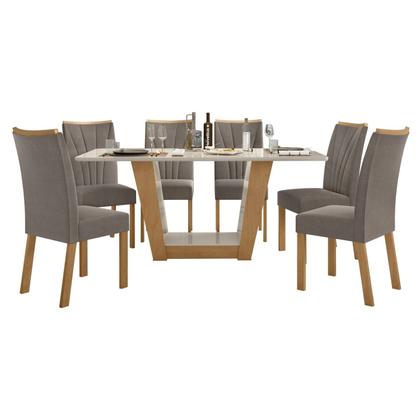Imagem de Conjunto Sala de Jantar 6 Lugares Retangular Tampo MDF Mesa e Cadeiras Apogeu