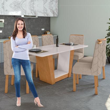 Imagem de Conjunto Sala de Jantar 6 Lugares Retangular Tampo Vidro/MDF Mesa Apogeu com Cadeiras Astrid