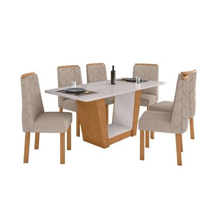 Imagem de Conjunto Sala de Jantar 6 Lugares Retangular Tampo Vidro/MDF Mesa Apogeu com Cadeiras Astrid