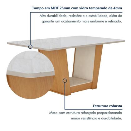 Imagem de Conjunto Sala de Jantar 6 Lugares Retangular Tampo Vidro/MDF Mesa Apogeu com Cadeiras Luar