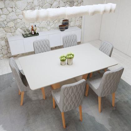 Imagem de Conjunto Sala de Jantar 6 Lugares Retangular Tampo Vidro/MDF Mesa Apogeu com Cadeiras Luar