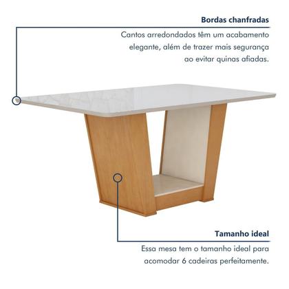 Imagem de Conjunto Sala de Jantar 6 Lugares Retangular Tampo Vidro/MDF Mesa Apogeu com Cadeiras Luar