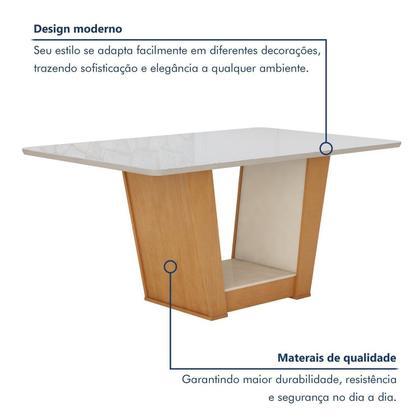 Imagem de Conjunto Sala de Jantar 6 Lugares Retangular Tampo Vidro/MDF Mesa Apogeu com Cadeiras Luar