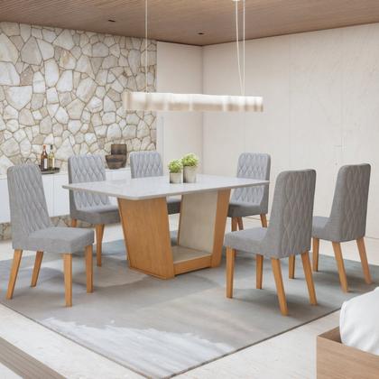 Imagem de Conjunto Sala de Jantar 6 Lugares Retangular Tampo Vidro/MDF Mesa Apogeu com Cadeiras Luar