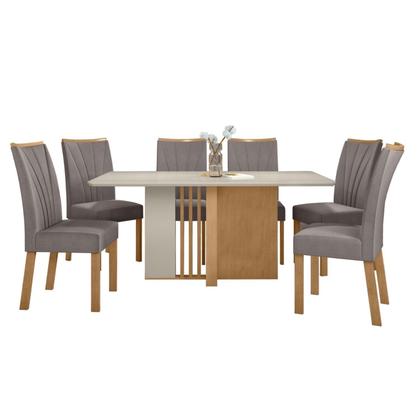 Imagem de Conjunto Sala de Jantar 6 Lugares Retangular Tampo Vidro/MDF Mesa Astrid com Cadeiras Apogeu