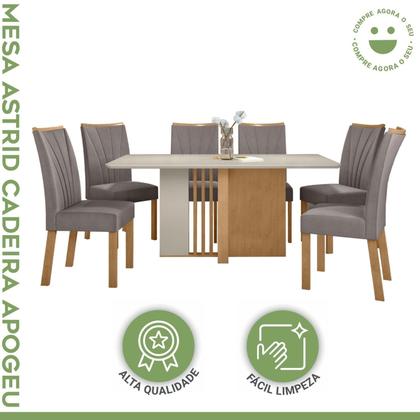Imagem de Conjunto Sala de Jantar 6 Lugares Retangular Tampo Vidro/MDF Mesa Astrid com Cadeiras Apogeu