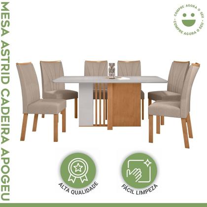Imagem de Conjunto Sala de Jantar 6 Lugares Retangular Tampo Vidro/MDF Mesa Astrid com Cadeiras Apogeu
