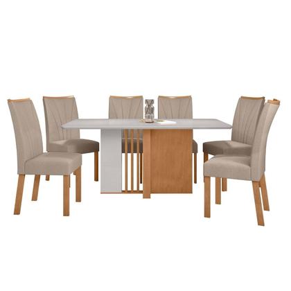 Imagem de Conjunto Sala de Jantar 6 Lugares Retangular Tampo Vidro/MDF Mesa Astrid com Cadeiras Apogeu
