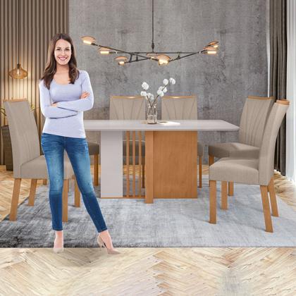 Imagem de Conjunto Sala de Jantar 6 Lugares Retangular Tampo Vidro/MDF Mesa Astrid com Cadeiras Apogeu