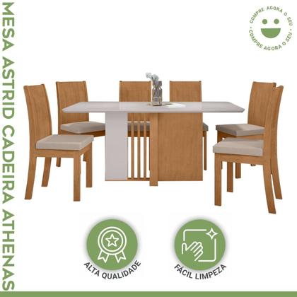 Imagem de Conjunto Sala de Jantar 6 Lugares Retangular Tampo Vidro/MDF Mesa Astrid com Cadeiras Athenas