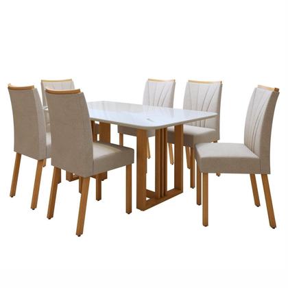 Imagem de Conjunto Sala de Jantar 6 Lugares Retangular Tampo Vidro/MDF Mesa Bold e Cadeiras Pés Madeira Jade