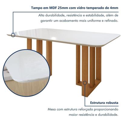 Imagem de Conjunto Sala de Jantar 6 Lugares Retangular Tampo Vidro/MDF Mesa Bold e Cadeiras Pés Madeira Jade