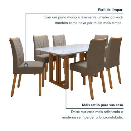 Imagem de Conjunto Sala de Jantar 6 Lugares Retangular Tampo Vidro/MDF Mesa Bold e Cadeiras Pés Madeira Jade