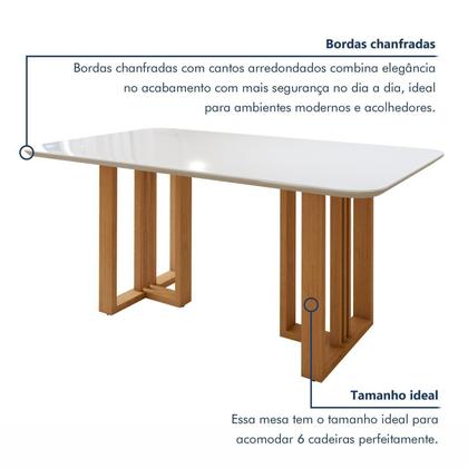 Imagem de Conjunto Sala de Jantar 6 Lugares Retangular Tampo Vidro/MDF Mesa Bold e Cadeiras Pés Madeira Lunen