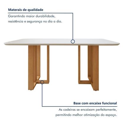 Imagem de Conjunto Sala de Jantar 6 Lugares Retangular Tampo Vidro/MDF Mesa Bold e Cadeiras Pés Madeira Lunen