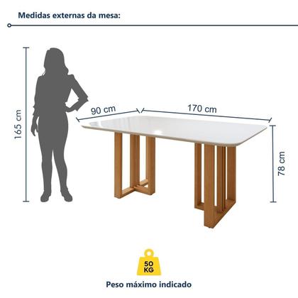 Imagem de Conjunto Sala de Jantar 6 Lugares Retangular Tampo Vidro/MDF Mesa Bold e Cadeiras Pés Madeira Lunen