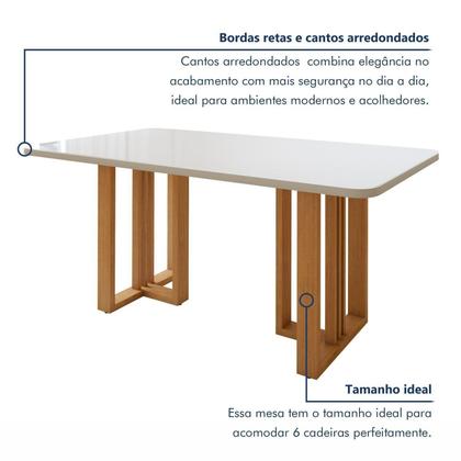 Imagem de Conjunto Sala de Jantar 6 Lugares Retangular Tampo Vidro/MDF Mesa Bold e Cadeiras Pés Madeira Lunen