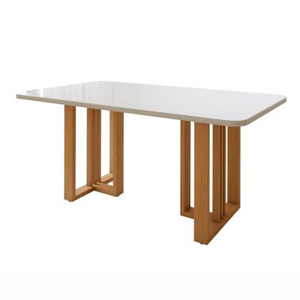 Imagem de Conjunto Sala de Jantar 6 Lugares Retangular Tampo Vidro/MDF Mesa Bold e Cadeiras Pés Madeira Lunen