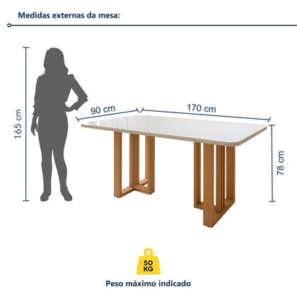 Imagem de Conjunto Sala de Jantar 6 Lugares Retangular Tampo Vidro/MDF Mesa Bold e Cadeiras Pés Madeira Lunen