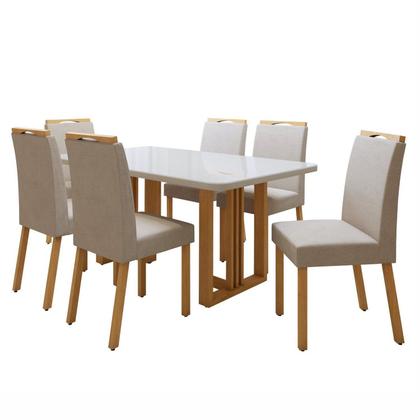 Imagem de Conjunto Sala de Jantar 6 Lugares Retangular Tampo Vidro/MDF Mesa Bold e Cadeiras Pés Madeira Lunen