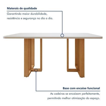 Imagem de Conjunto Sala de Jantar 6 Lugares Retangular Tampo Vidro/MDF Mesa Bold e Cadeiras Pés Madeira Lunen