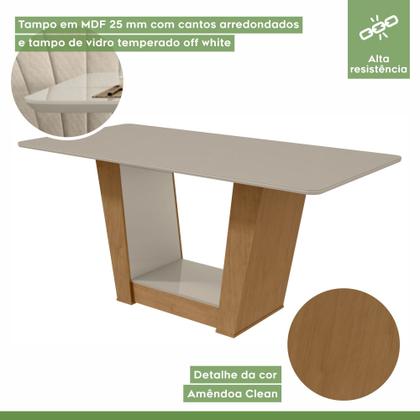 Imagem de Conjunto Sala de Jantar 6 Lugares Retangular Tampo Vidro/MDF Mesa e Cadeiras Apogeu Amêndoa Clean/Off White/Animale Bege