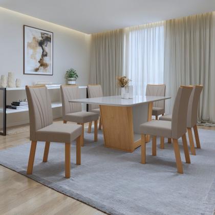 Imagem de Conjunto Sala de Jantar 6 Lugares Retangular Tampo Vidro/MDF Mesa e Cadeiras Apogeu