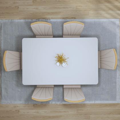 Imagem de Conjunto Sala de Jantar 6 Lugares Retangular Tampo Vidro/MDF Mesa e Cadeiras Apogeu