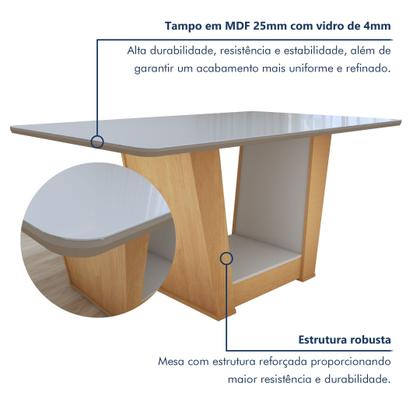 Imagem de Conjunto Sala de Jantar 6 Lugares Retangular Tampo Vidro/MDF Mesa e Cadeiras Apogeu
